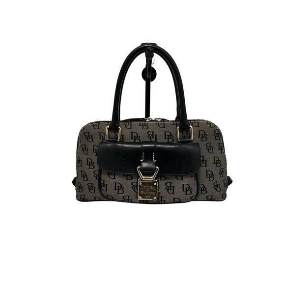 Dooney and Bourke Signature Monogram Over Shoulder Handbag Black And Grey Buckle - Picture 2 of 13